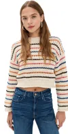 Mother Womens She Sells Seashells The Bell Sleeve Striped Cotton-knit Jumper In Multi