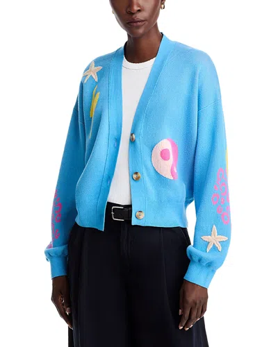 Mother The Bell Sleeved Cropped V Neck Cardigan Sweater In Shreddin Waves
