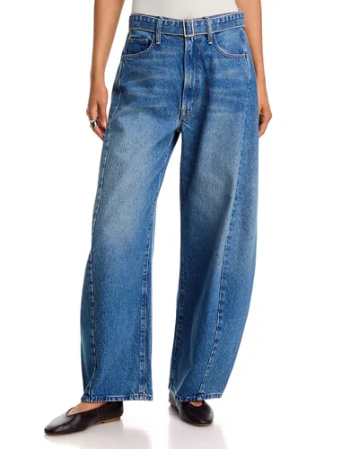 Mother The Belted Spoonful Nerdy High Rise Barrel Jeans In Tootsie In Blue