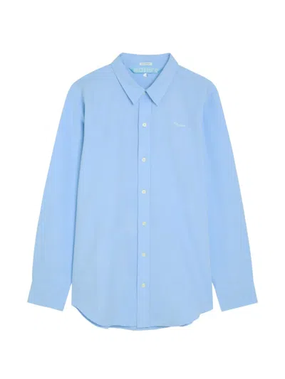 Mother The Bestie Logo-embroidered Cotton Shirt In Blue