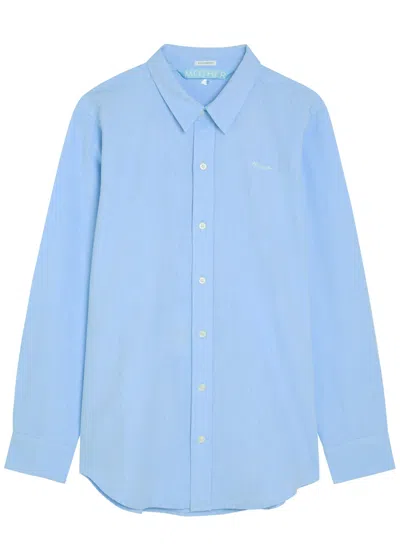 Mother The Bestie Logo-embroidered Cotton Shirt In Blue