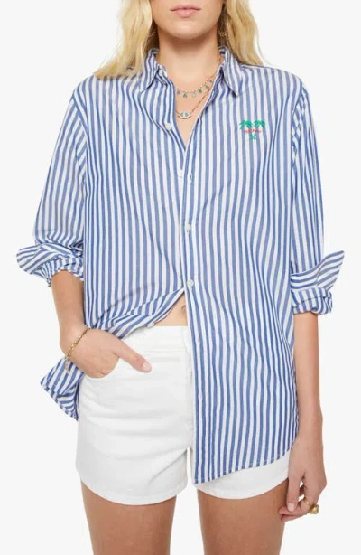 Mother The Bestie White And Stripe Shirt In Blue