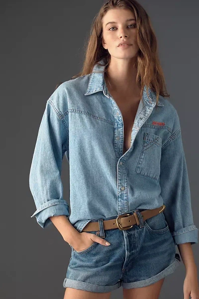 Mother The Big Splash Cotton Buttondown Top In Blue