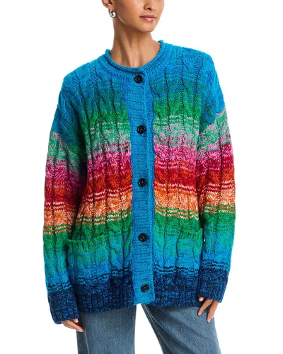 Mother The Biggie Cardigan Cableknit Sweater In Blue