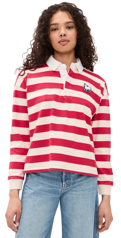 Mother The Boxy Match Striped Long-sleeve Polo Shirt In Red