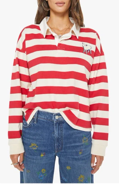 Mother The Boxy Match Stripe Cotton Rugby Shirt In Red