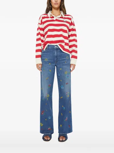 Mother Womens Tango Red And Cream The Boxy Match Cotton Polo Top