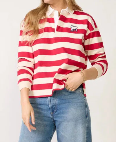 Mother Womens Tango Red And Cream The Boxy Match Cotton Polo Top