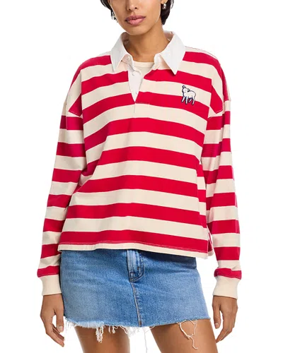 Mother Womens Tango Red And Cream The Boxy Match Cotton Polo Top