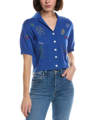 Mother The Boxy Raquette Wool Top In Blue