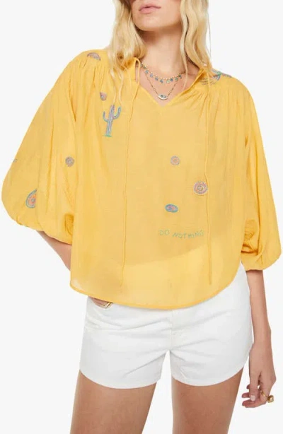 Mother The Breeze Embroidered Cotton-blend Voile Blouse In Yellow