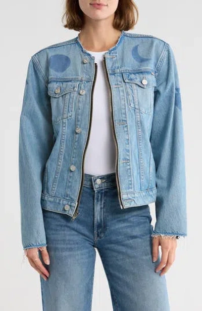Mother The Bruised Bruiser Collarless Denim Jacket In Blue