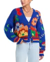 Mother Womens Fantasia The Button Floral-intarsia Wool-blend Cardigan In Blue