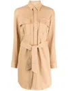 Mother The Cadet Belted Cotton-blend Minidress In Brown