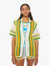 Mother The Camp Champ Striped Button Front Shirt In Orange
