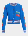 Mother Womens The Crop Rib Cherry-intarsia Cotton-blend Cardigan Tutti Frutti