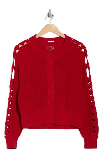 Mother The Crop Rib Cardigan In Red
