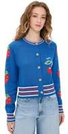 Mother Womens The Crop Rib Cherry-intarsia Cotton-blend Cardigan Tutti Frutti