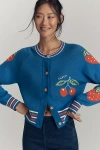 Mother Womens The Crop Rib Cherry-intarsia Cotton-blend Cardigan Tutti Frutti