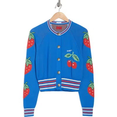 Mother The Crop Rib Trim Cardigan In Blue