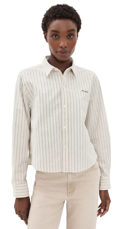 Mother The Cropped Bestie Button Down Shirt Cream And Black Stripe In Transparent