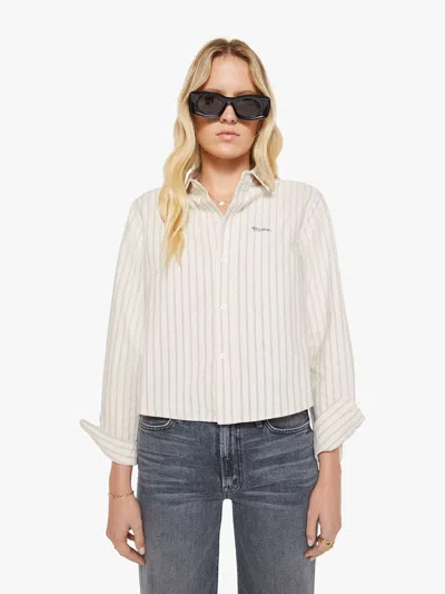 Mother The Cropped Bestie Cream And Stripe Shirt In Black