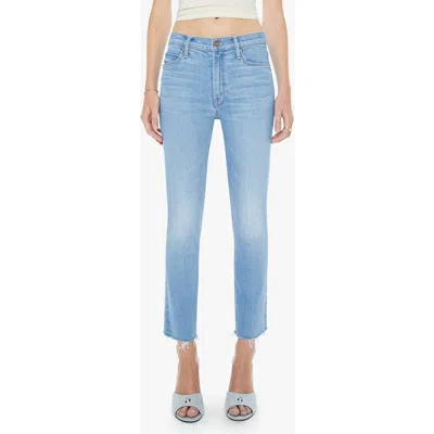 Mother The Dazzler Raw Hem Mid Rise Crop Slim Straight Leg Jeans In Blue