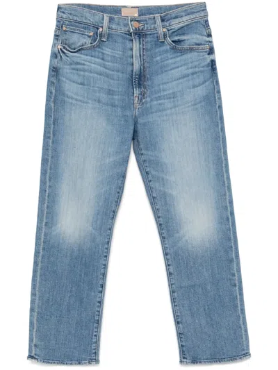 Mother The Ditcher Zip Cropped Jeans In Blue