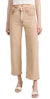 Mother The Dodger Flood High Rise Jeans In Dark Khaki In Tan