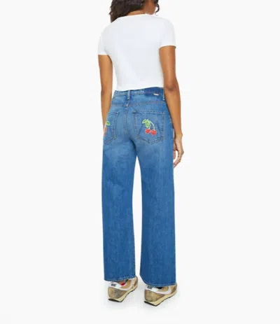 Mother The Dodger Ankle Loose Wide Leg With Cherries Jeans In Green Thumb In Blue