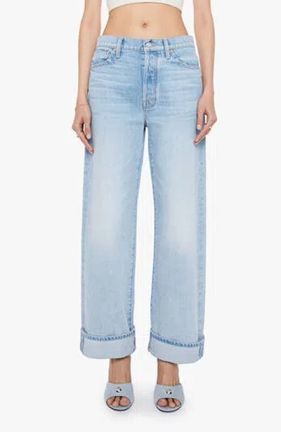 Mother The Dodger Button Hover Cuff Wide Leg Jeans In Blue