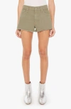 Mother The Dodger Frayed Denim Shorts In Army