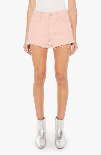 Mother The Dodger Frayed Denim Shorts In Peach Parfait