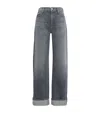 Mother Womens Moshpit Memories The Dodger Skimp Cuff Straight-leg Denim Jeans In Gray