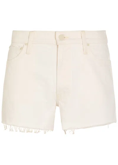 Mother The Dogdger Fray Denim Shorts In White