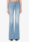 Mother Womens Horseback To Quarterback The Doozy Flared Straight-leg Mid-rise Stretch-denim Jeans In Blue
