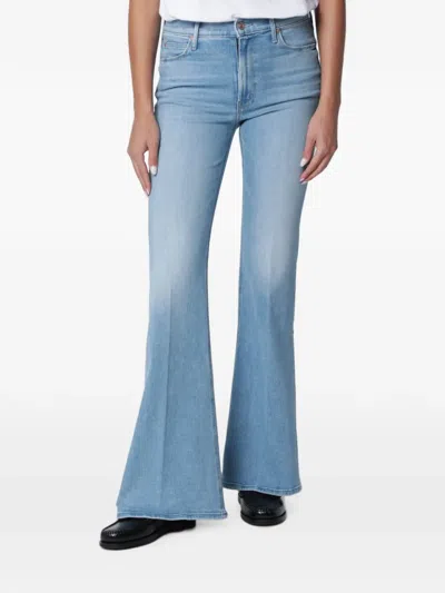 Mother The Mid Rise Mavin Sneak Light Blue Jeans With Belt Loops And Logo Embroidery On The Rear In Denim W