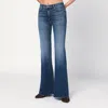 Mother Flared Jeans Belt Loops Distressed Hem In Blue