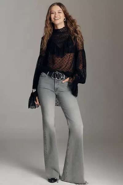 Mother The Doozy Fray High-rise Flare Jeans In Gray