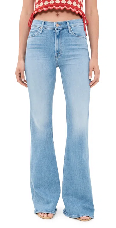 Mother Womens Room Service Lil Doozy Wide-leg Cotton-blend Denim Jeans In Blue