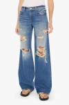 MOTHER THE DOWN LOW SPINNER HEEL RIPPED LOW RISE WIDE LEG JEANS