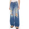 Mother The Down Low Spinner Heel Ripped Low Rise Wide Leg Jeans In Bde