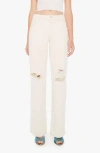 Mother The Down Low Spinner Heel Ripped Low Rise Wide Leg Jeans In Natural Acts