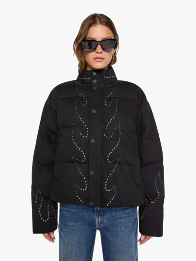 Mother The Drop Pillow Fight Puffer Smoke Jacket In Black - Size X-small