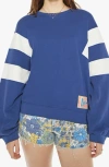 Mother The Drop Square Inset Oversized Striped Cotton-jersey Sweatshirt In Blue