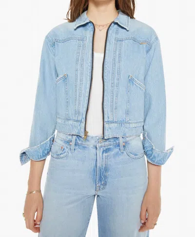 Mother The Duo Shorty Cropped Denim Jacket In Pedal Faster In Blue
