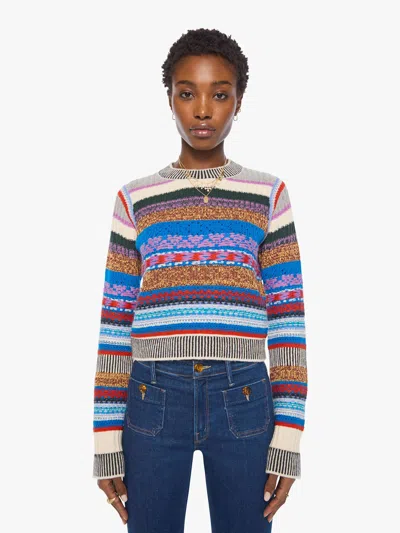 Mother The Extra Crop Jumper Ivory Blue Multi Stripe Shirt