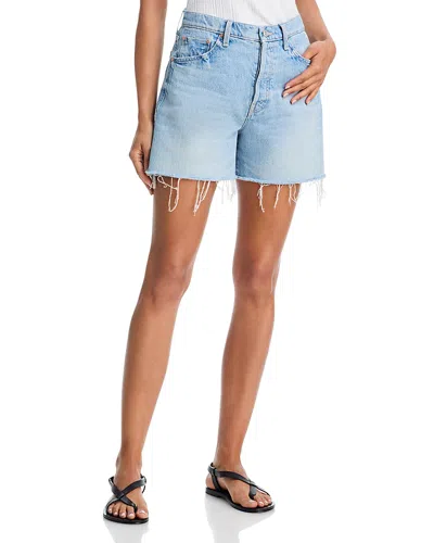 Mother The Extra Mile Frayed Shorts In Head Rush In Blue