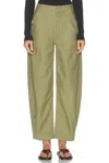 Mother Fangirl Fatigue Flood Barrel-leg Cotton Trousers In Green