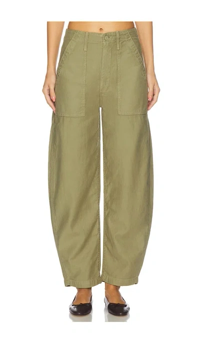 Mother Fangirl Fatigue Flood Barrel-leg Cotton Trousers In Green
